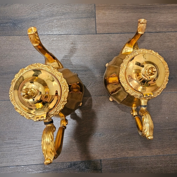VINTAGE PAIR 24 karat Gold Electroplated Footed Tea & Coffee Pot - Picture 4 of 13